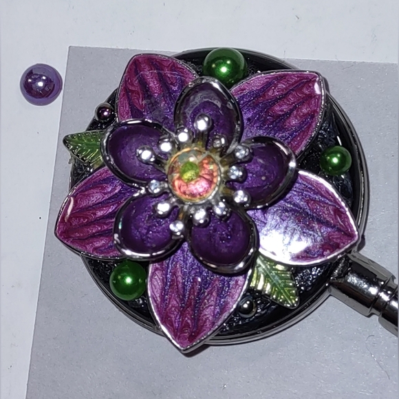 Purse Hook Handbag Holder Crystal Flower Design Choice of Center Stone - Picture 15 of 16
